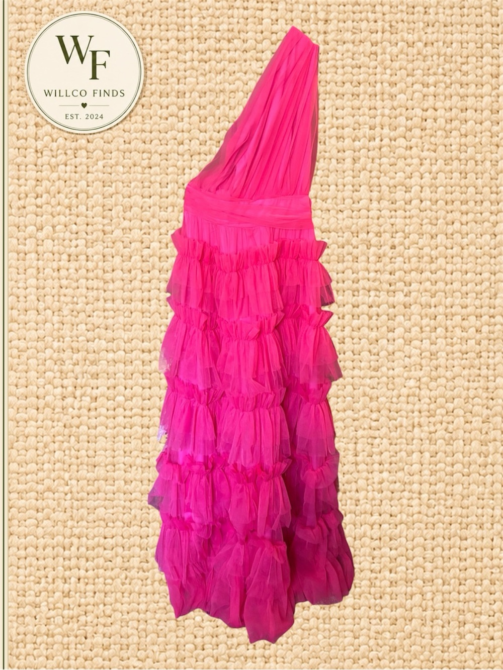 Rosewe Hot Pink One Shoulder Tulle Ruffle Maxi Dress M Formal